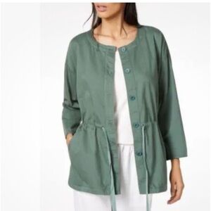Eileen Fisher green soft cotton twill drawnstring waist jacket medium